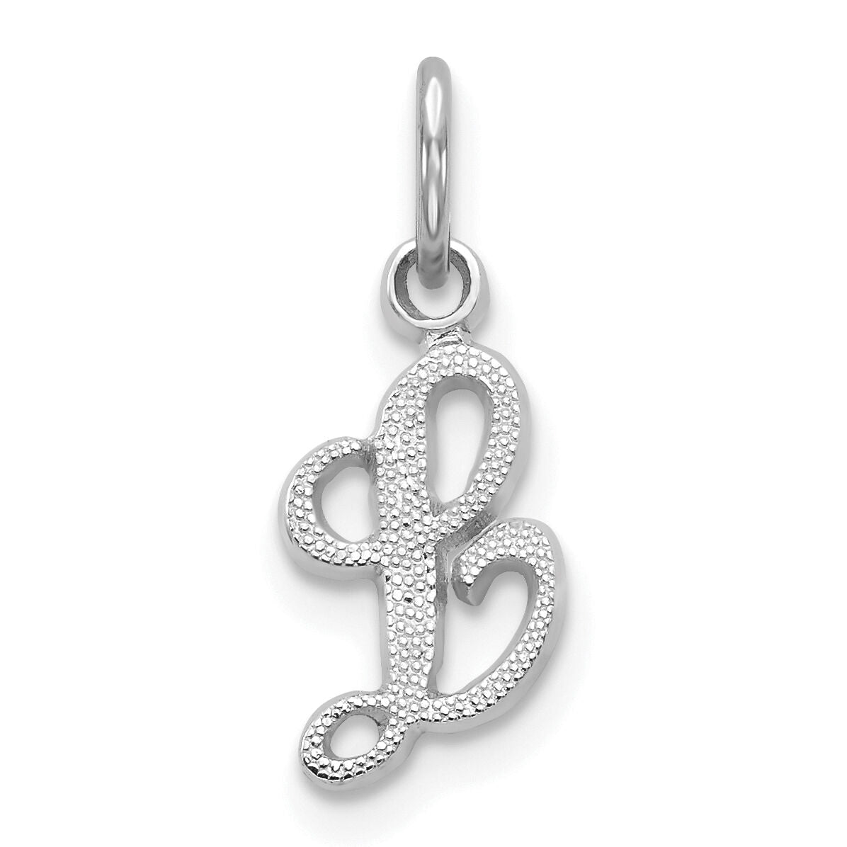 14KW White Gold Casted Script Letter L Initial Charm-WCH138-L