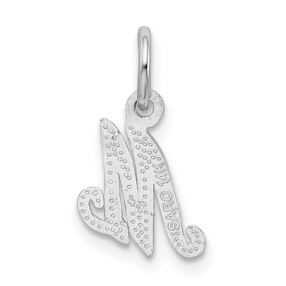 14KW White Gold Casted Script Letter M Initial Charm-WCH138-M