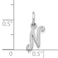 14KW White Gold Casted Script Letter N Initial Charm-WCH138-N