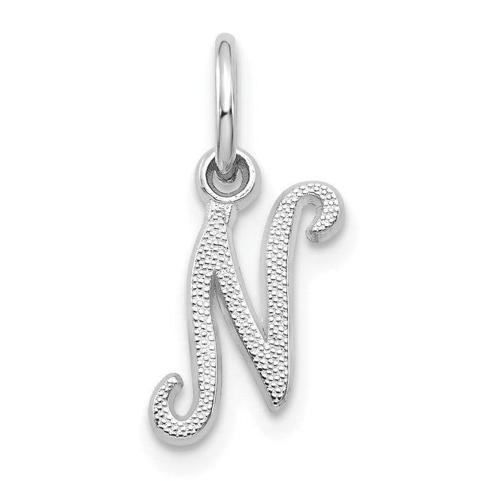 14KW White Gold Casted Script Letter N Initial Charm-WCH138-N