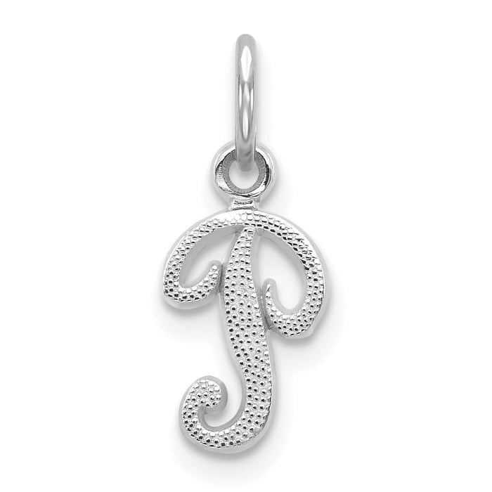 14KW White Gold Casted Script Letter P Initial Charm-WCH138-P