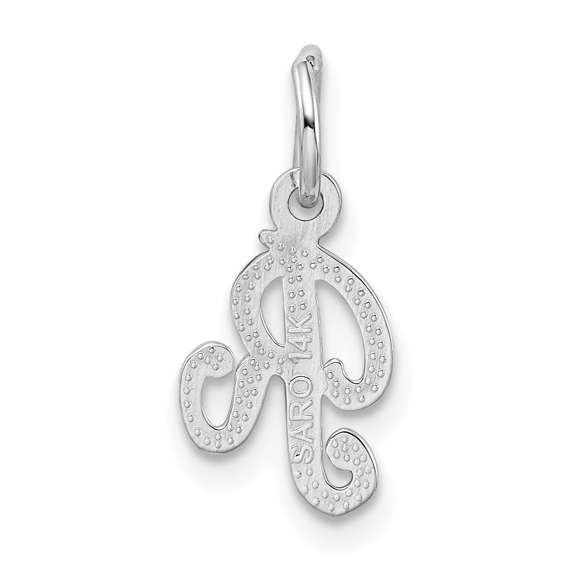 14KW White Gold Casted Script Letter R Initial Charm-WCH138-R