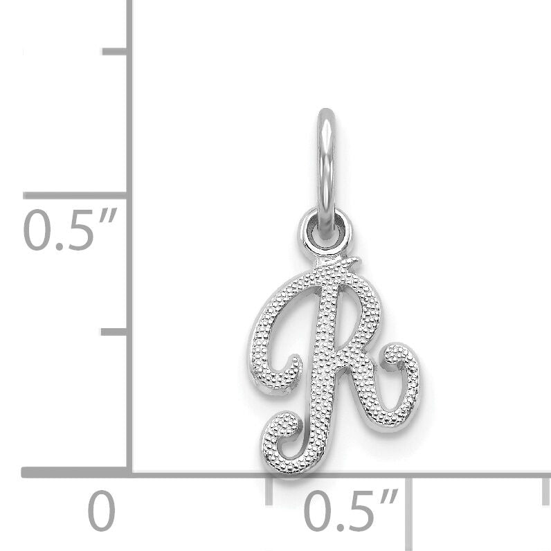 14KW White Gold Casted Script Letter R Initial Charm-WCH138-R