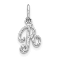 14KW White Gold Casted Script Letter R Initial Charm-WCH138-R