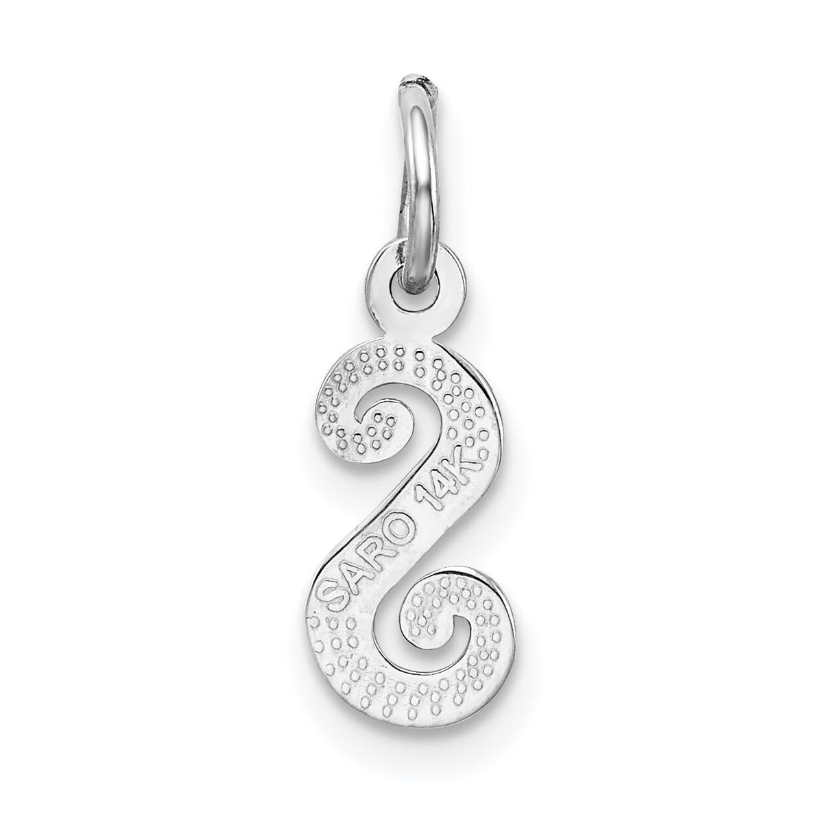 14KW White Gold Casted Script Letter S Initial Charm-WCH138-S