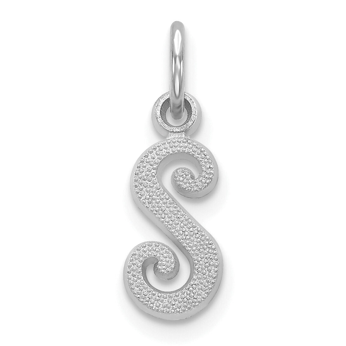 14KW White Gold Casted Script Letter S Initial Charm-WCH138-S