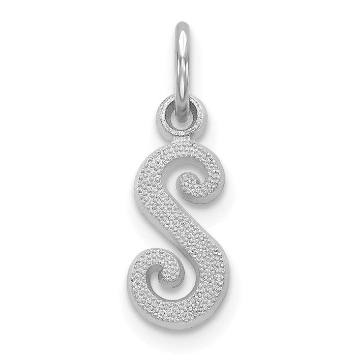 14KW White Gold Casted Script Letter S Initial Charm-WCH138-S