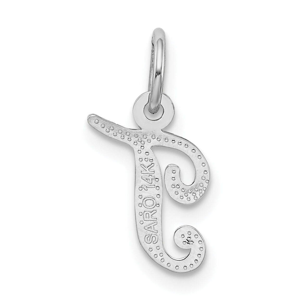 14KW White Gold Casted Script Letter T Initial Charm-WCH138-T