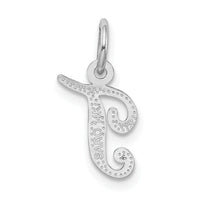14KW White Gold Casted Script Letter T Initial Charm-WCH138-T