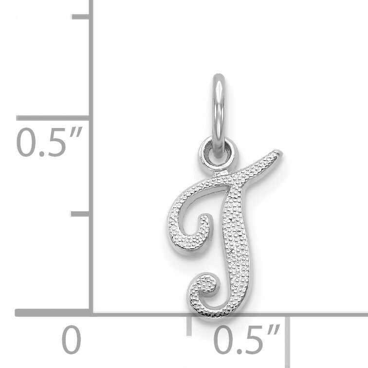 14KW White Gold Casted Script Letter T Initial Charm-WCH138-T
