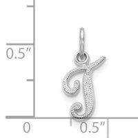14KW White Gold Casted Script Letter T Initial Charm-WCH138-T