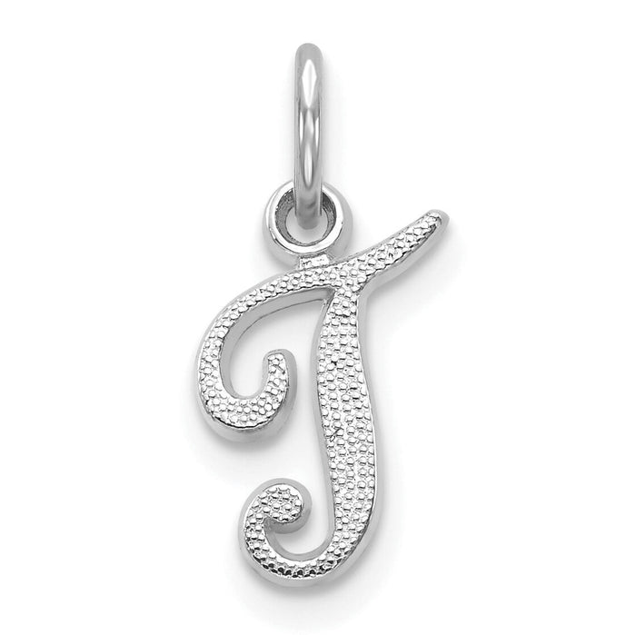 14KW White Gold Casted Script Letter T Initial Charm-WCH138-T
