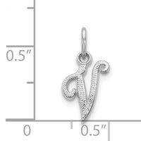 14KW White Gold Casted Script Letter V Initial Charm-WCH138-V