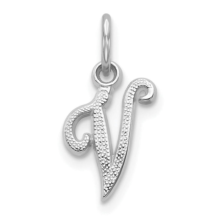 14KW White Gold Casted Script Letter V Initial Charm-WCH138-V
