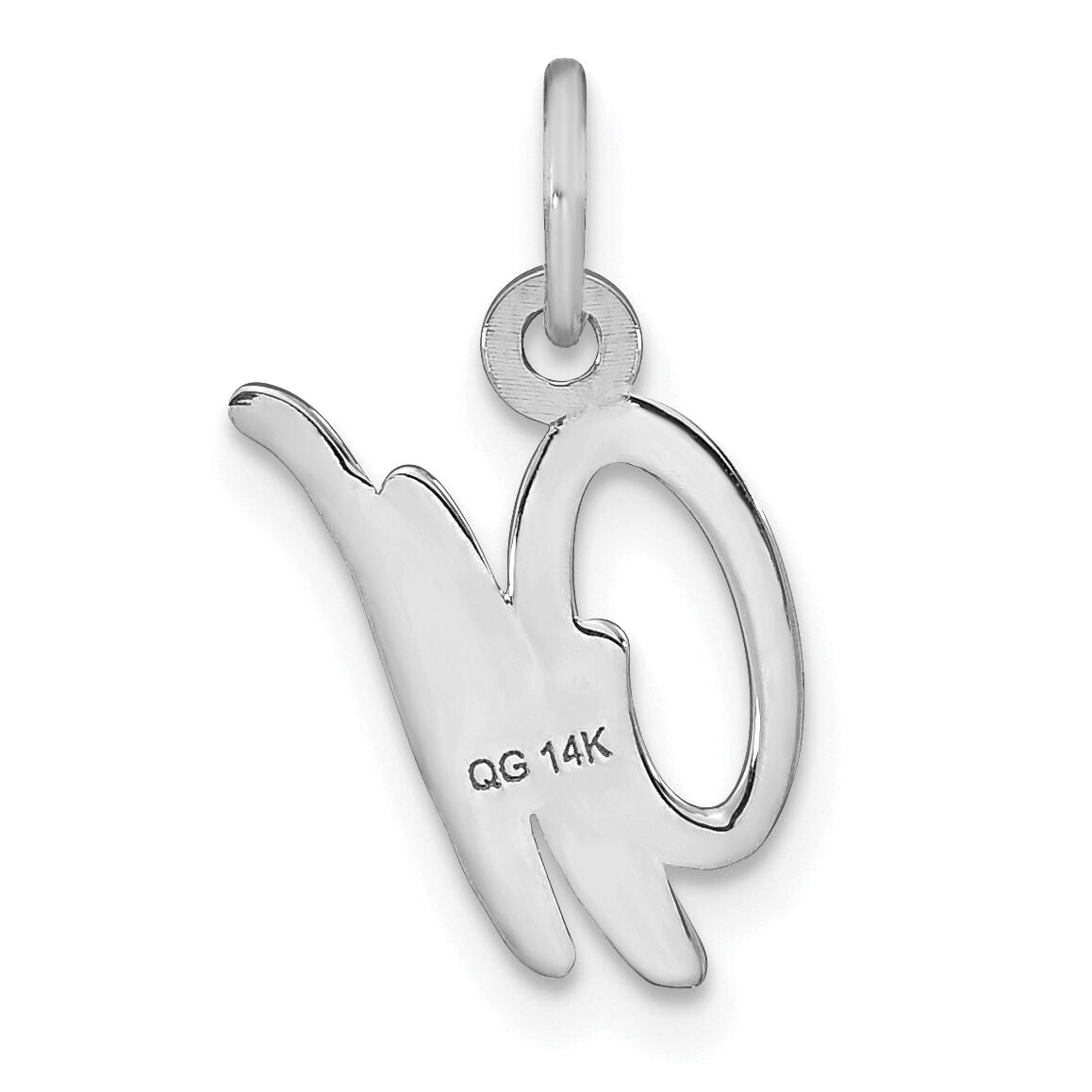 14KW White Gold Casted Script Letter W Initial Charm-WCH138-W