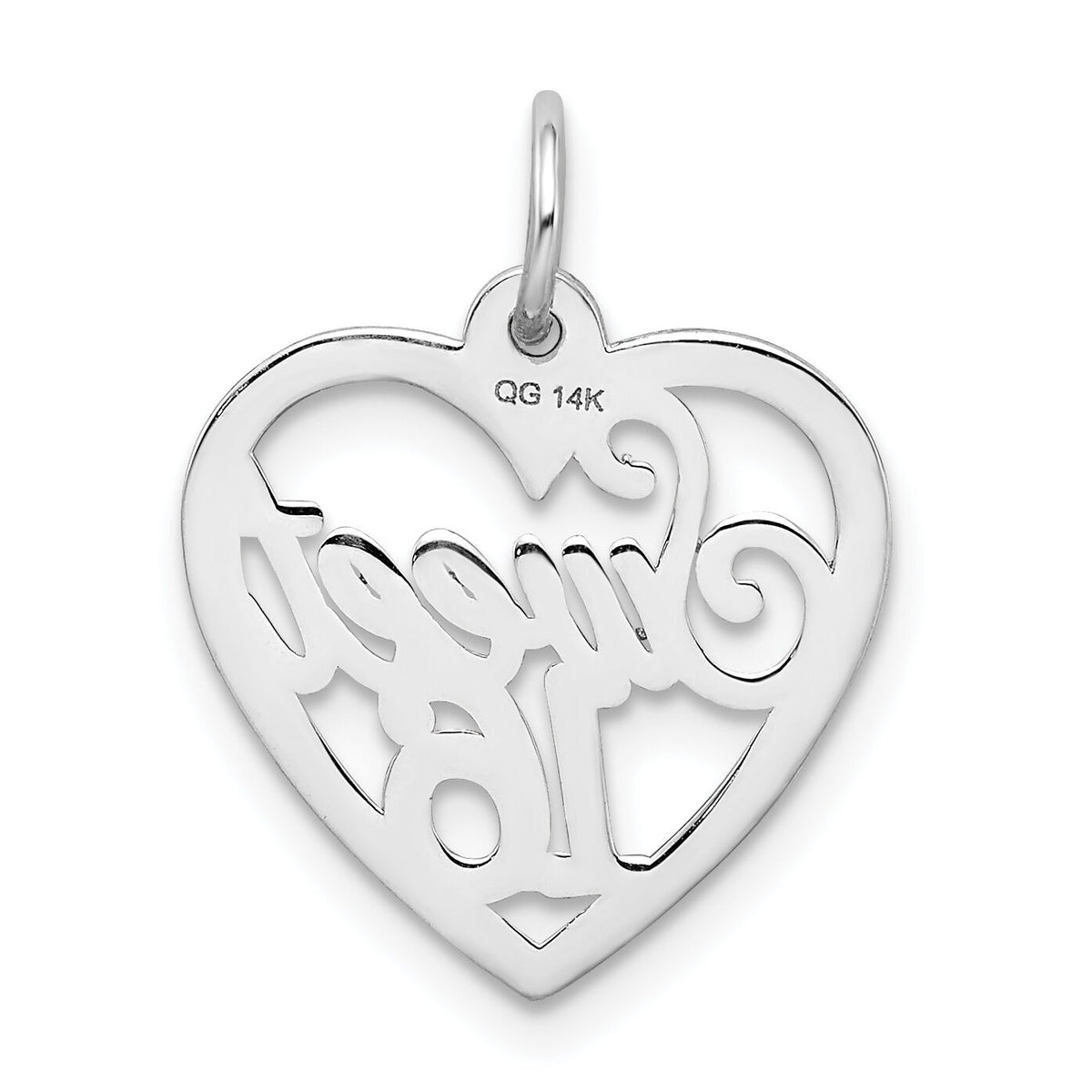 14k White Gold SWEET 16 Heart Charm-WCH26