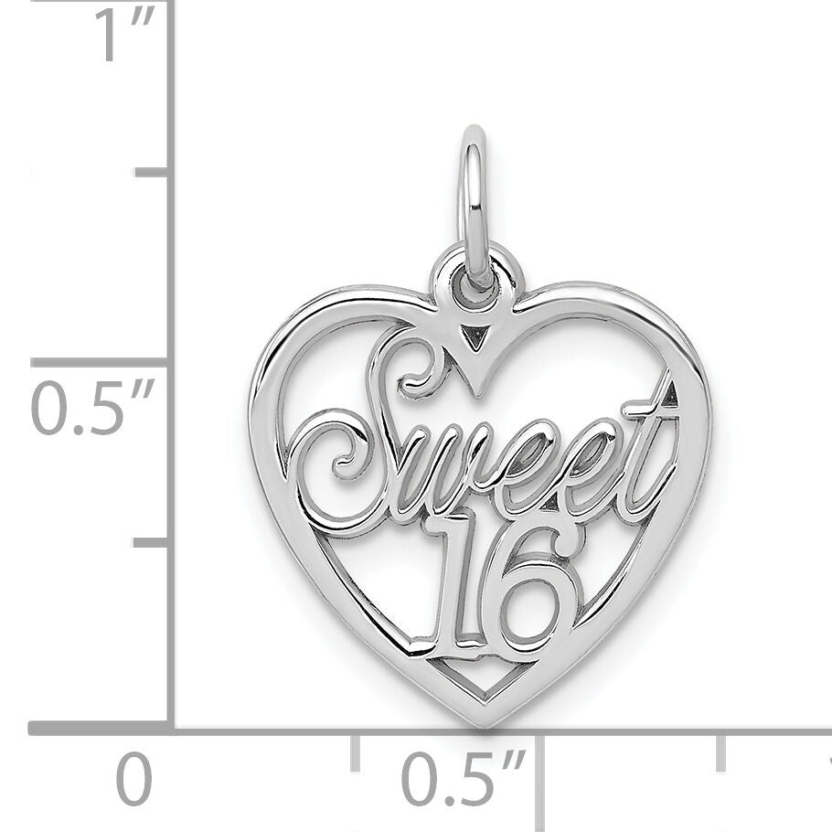 14k White Gold SWEET 16 Heart Charm-WCH26