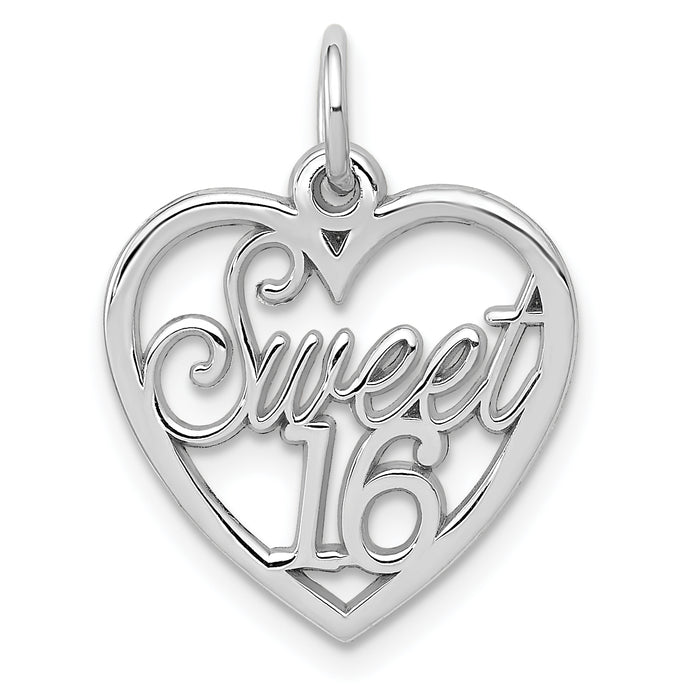 14k White Gold SWEET 16 Heart Charm-WCH26