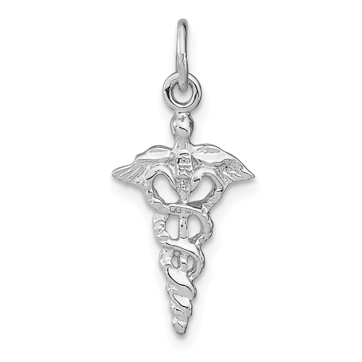 14k White Gold 3-D Caduceus Charm-WCH56
