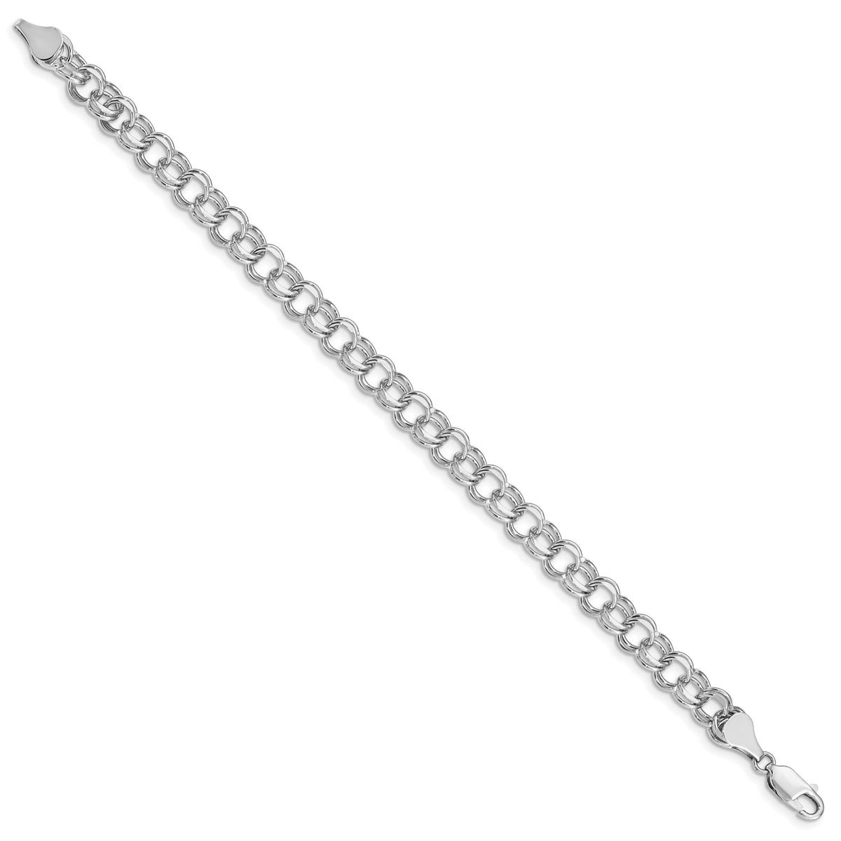 14k White Gold Double Link Charm Bracelet-WDO504-7