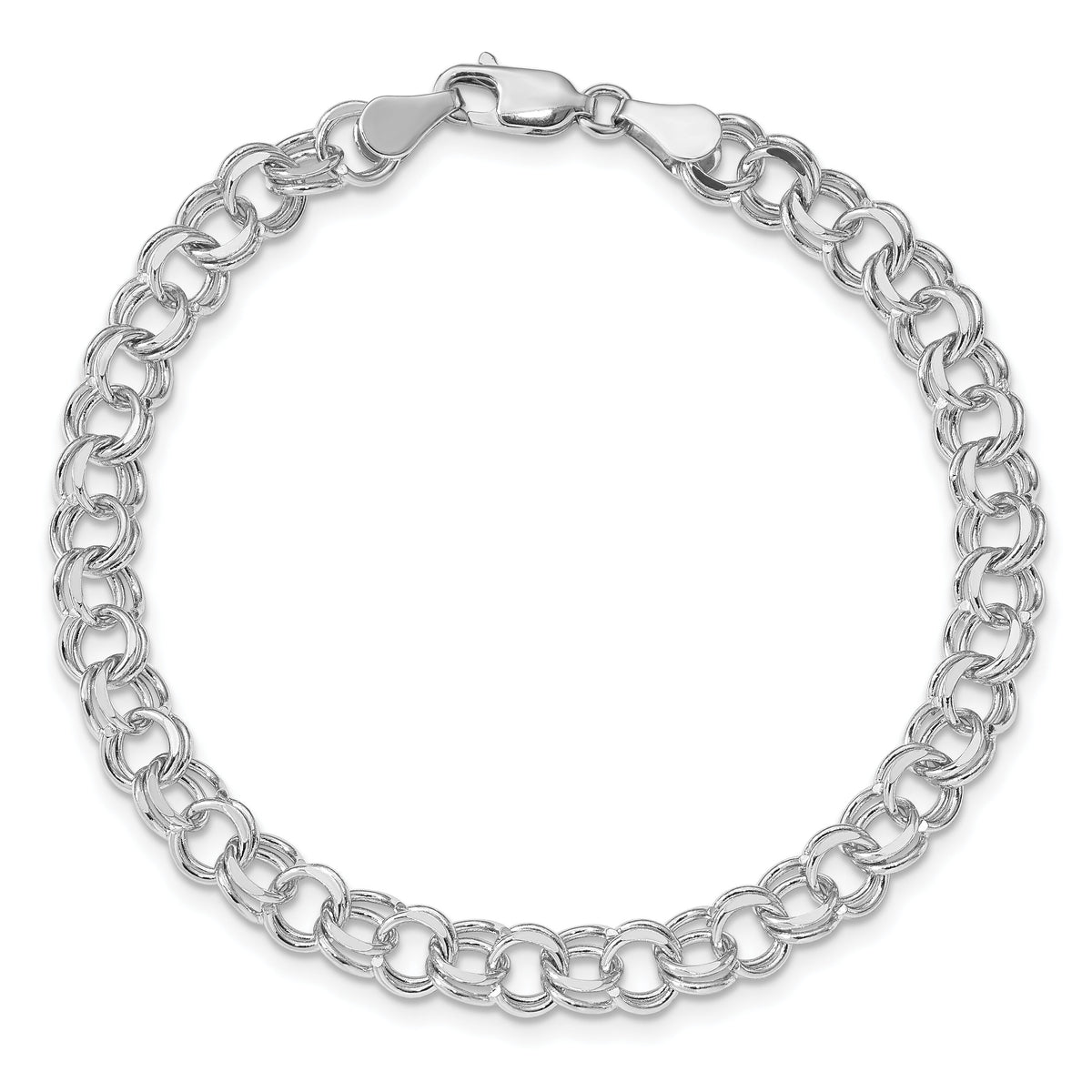 14k White Gold Double Link Charm Bracelet-WDO504-7