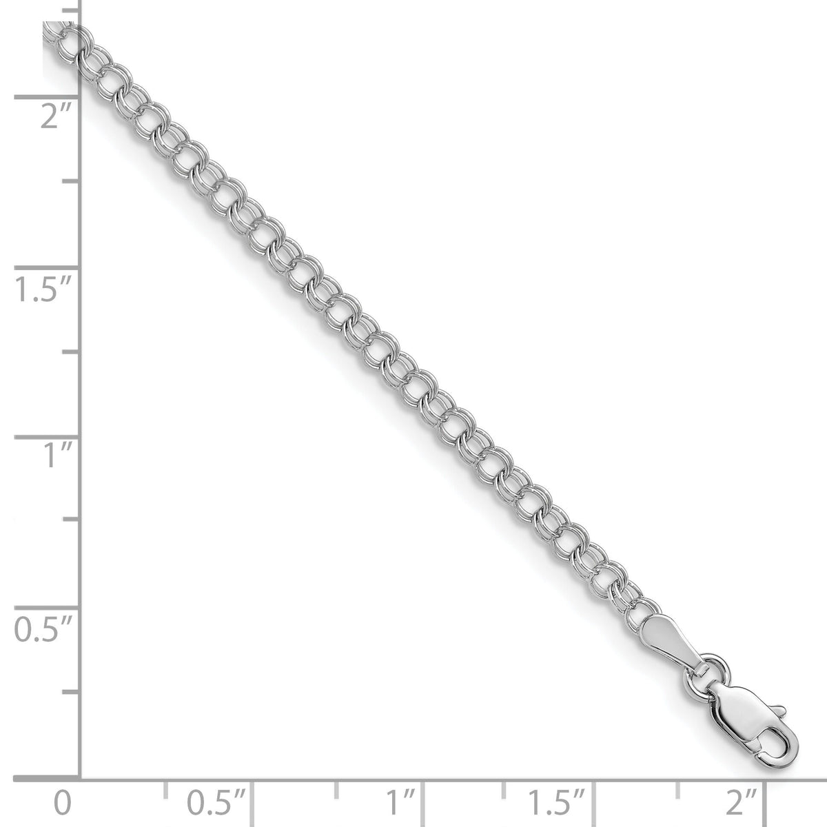 14k White Gold 3mm Solid Double Link Charm Bracelet-WDO511-8