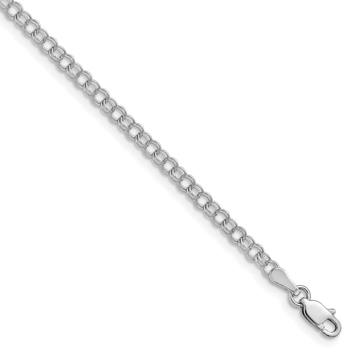 14k White Gold 3mm Solid Double Link Charm Bracelet-WDO511-5.5