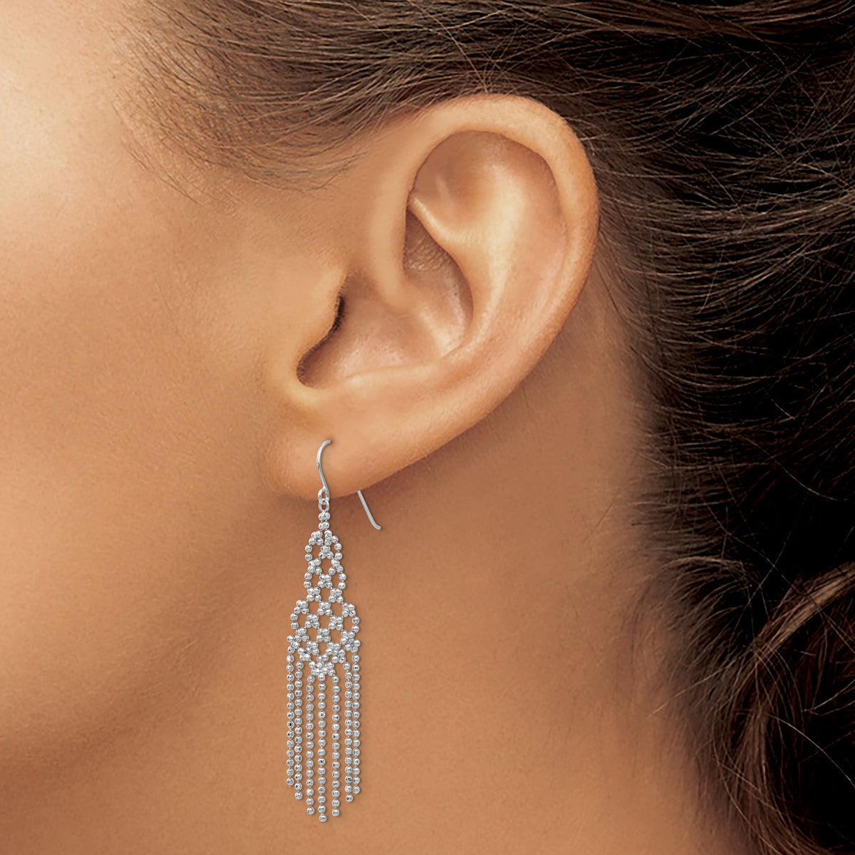 14K White Gold Beaded Earrings-WF116