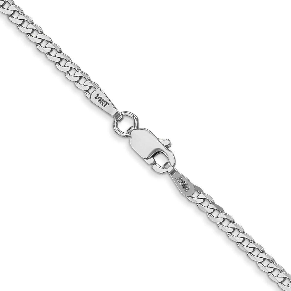 14k White Gold 2.2mm Flat Beveled Curb Chain-WFBU060-18