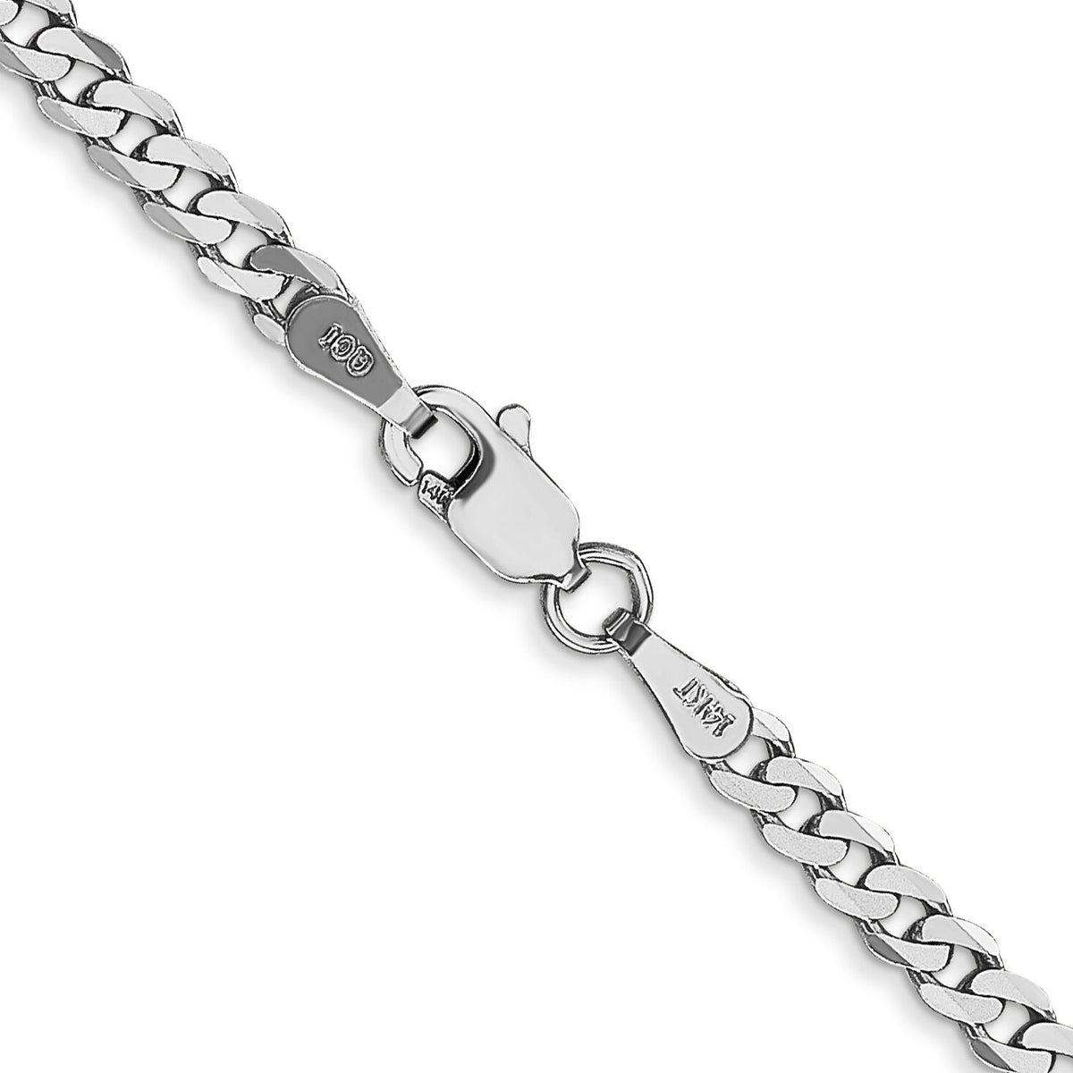 14k White Gold 2.9mm Flat Beveled Curb Chain-WFBU080-24