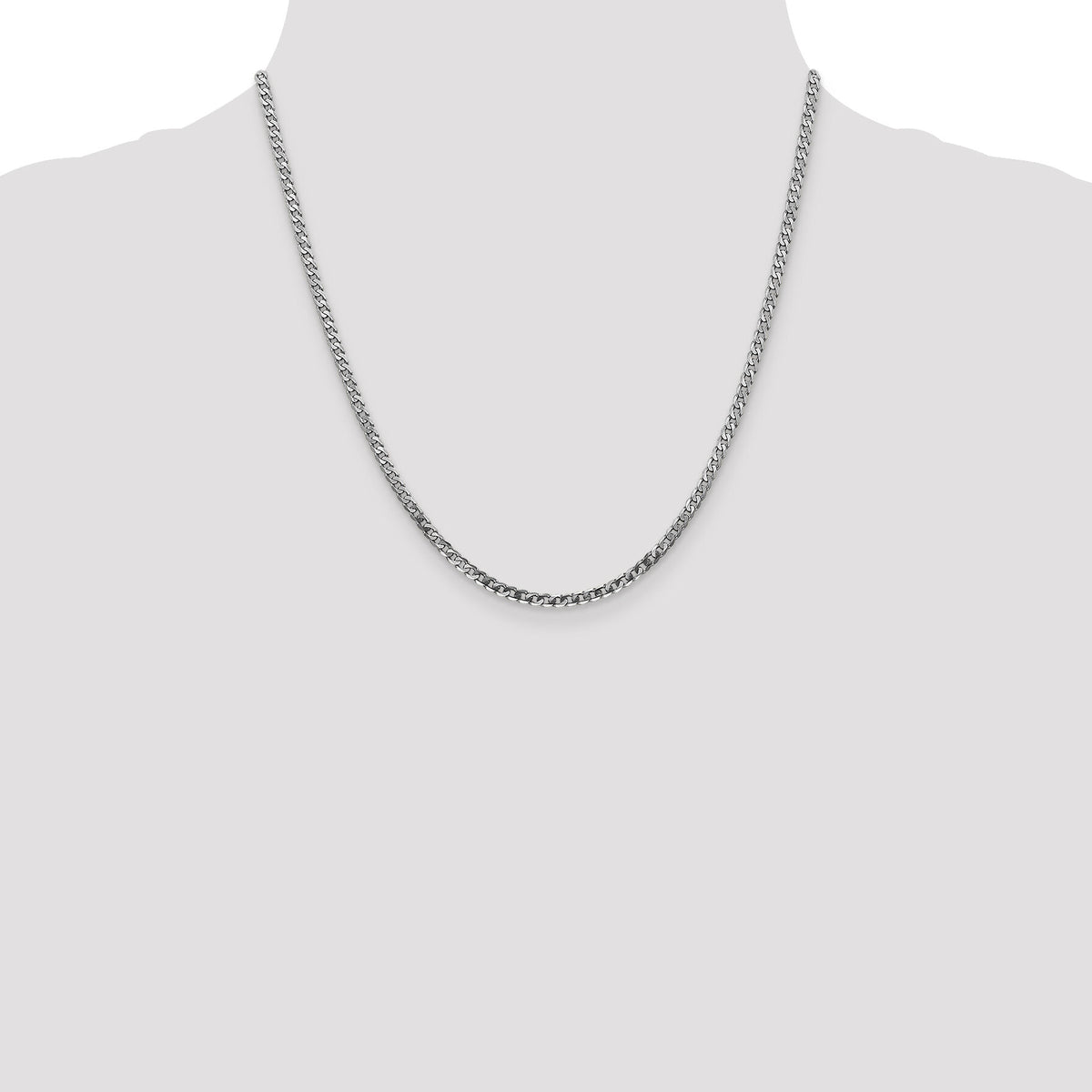 14k White Gold 2.9mm Flat Beveled Curb Chain-WFBU080-20