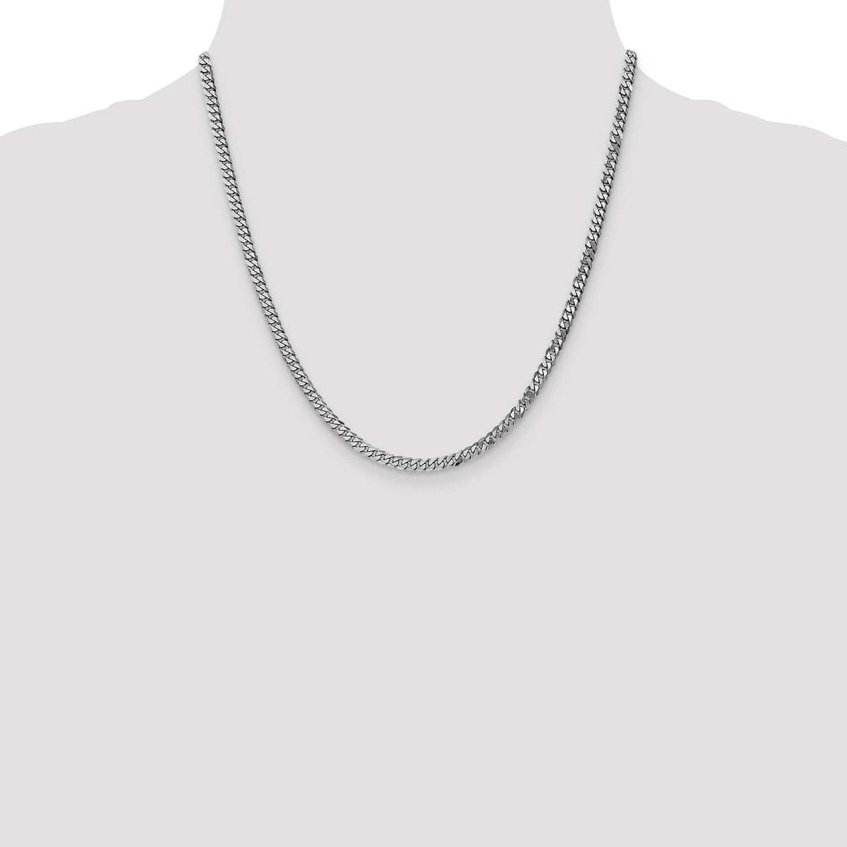 14k White Gold 3.9mm Flat Beveled Curb Chain-WFBU100-20