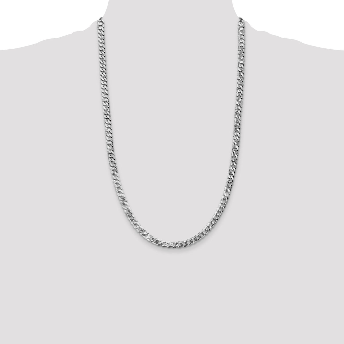 14k White Gold 4.75mm Flat Beveled Curb Chain-WFBU120-26