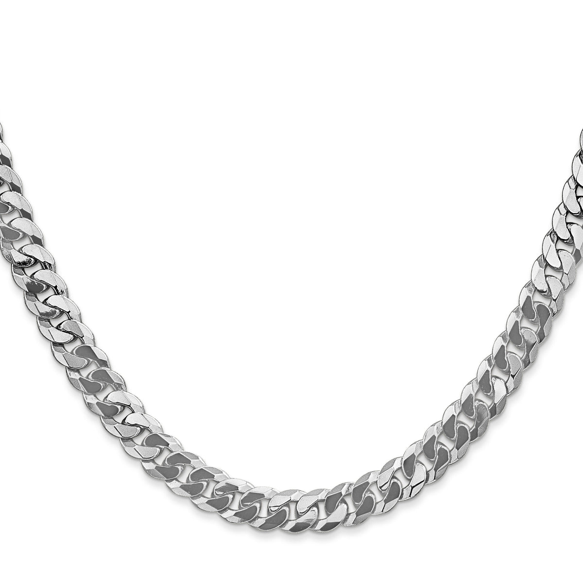 14k White Gold 6.25mm Flat Beveled Curb Chain-WFBU160-26