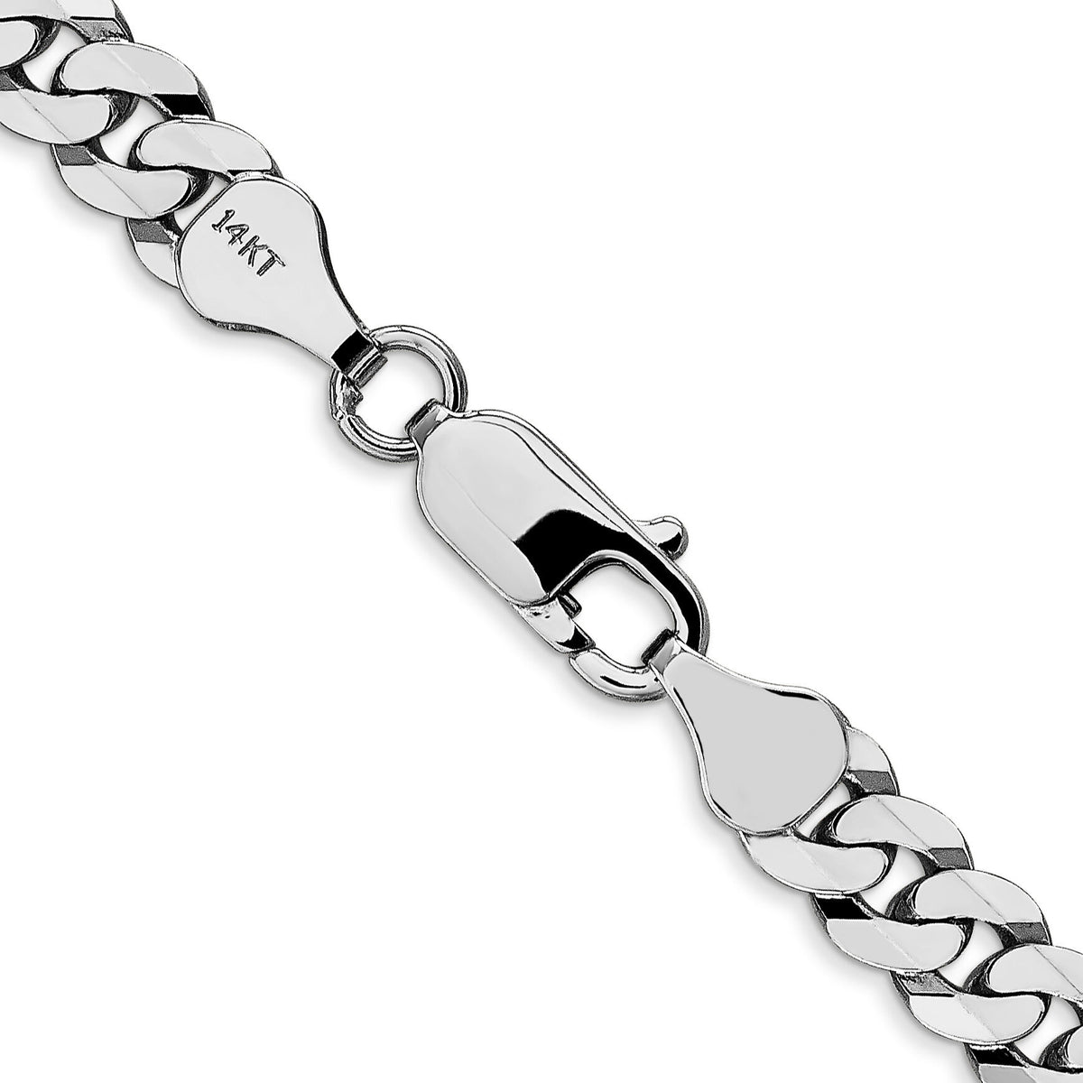 14k White Gold 6.25mm Flat Beveled Curb Chain-WFBU160-24