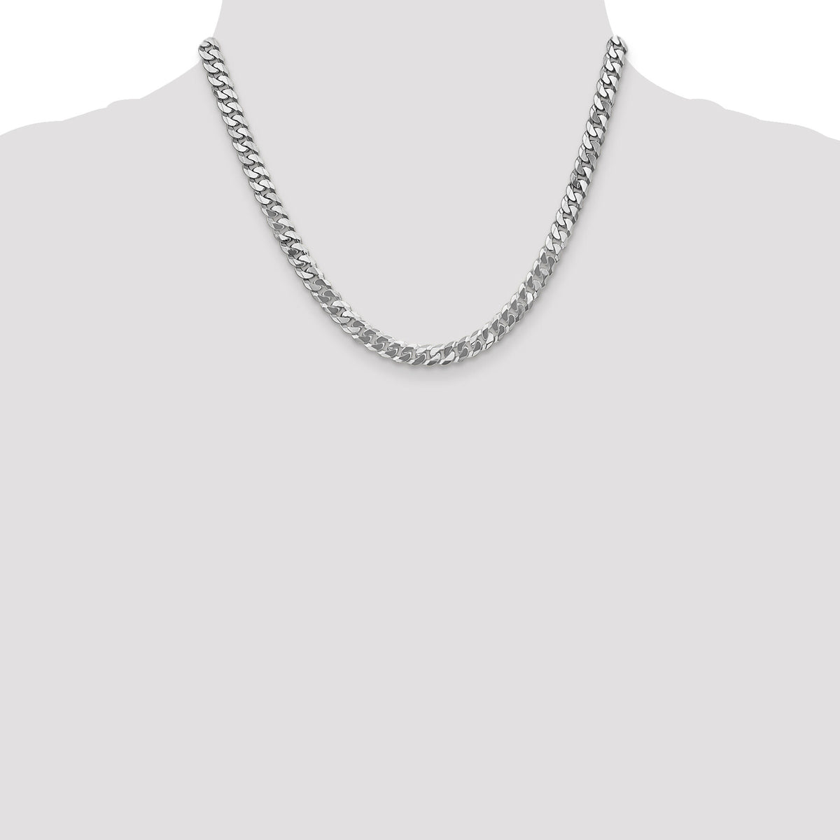14k White Gold 6.25mm Flat Beveled Curb Chain-WFBU160-18