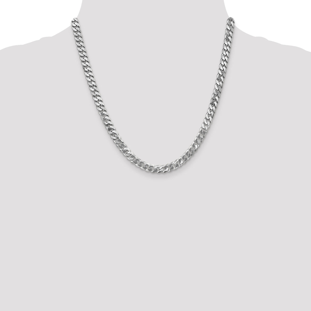 14k White Gold 6.25mm Flat Beveled Curb Chain-WFBU160-20