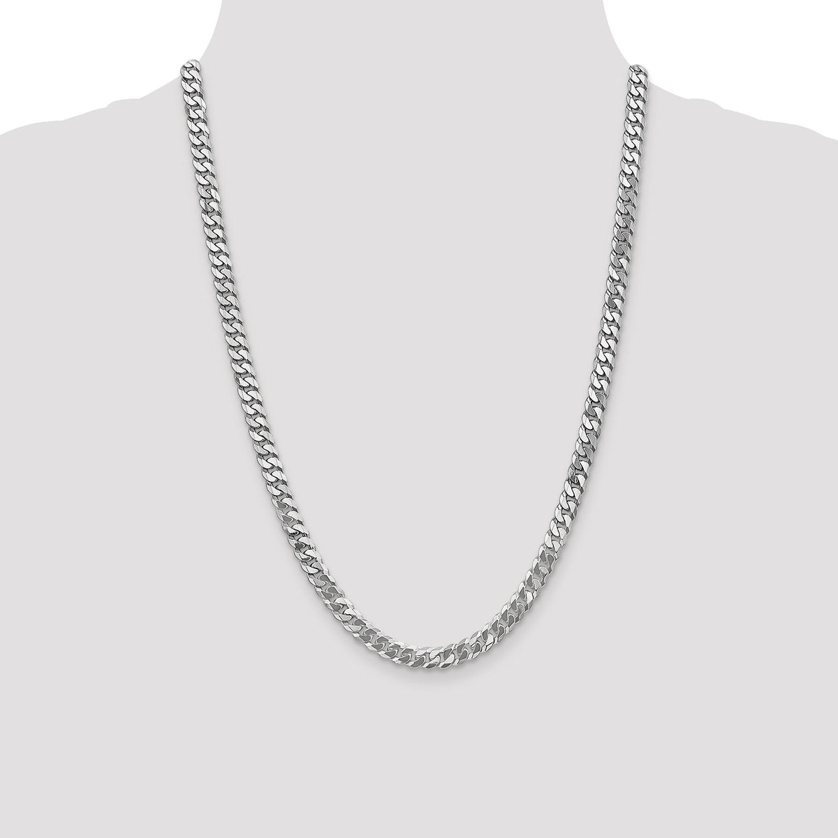14k White Gold 6.25mm Flat Beveled Curb Chain-WFBU160-24