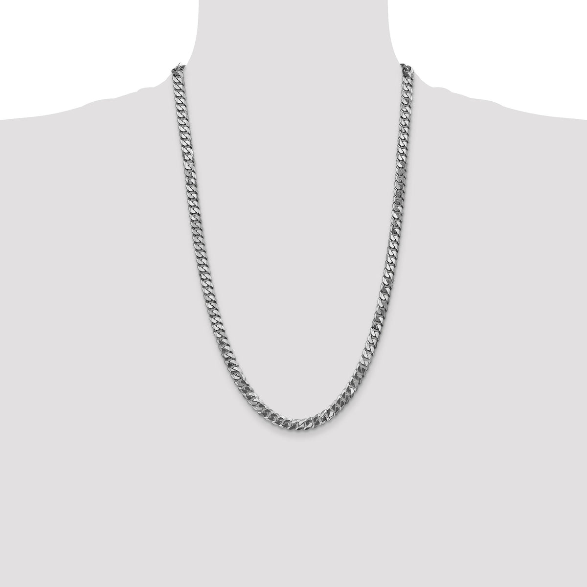 14k White Gold 6.25mm Flat Beveled Curb Chain-WFBU160-26