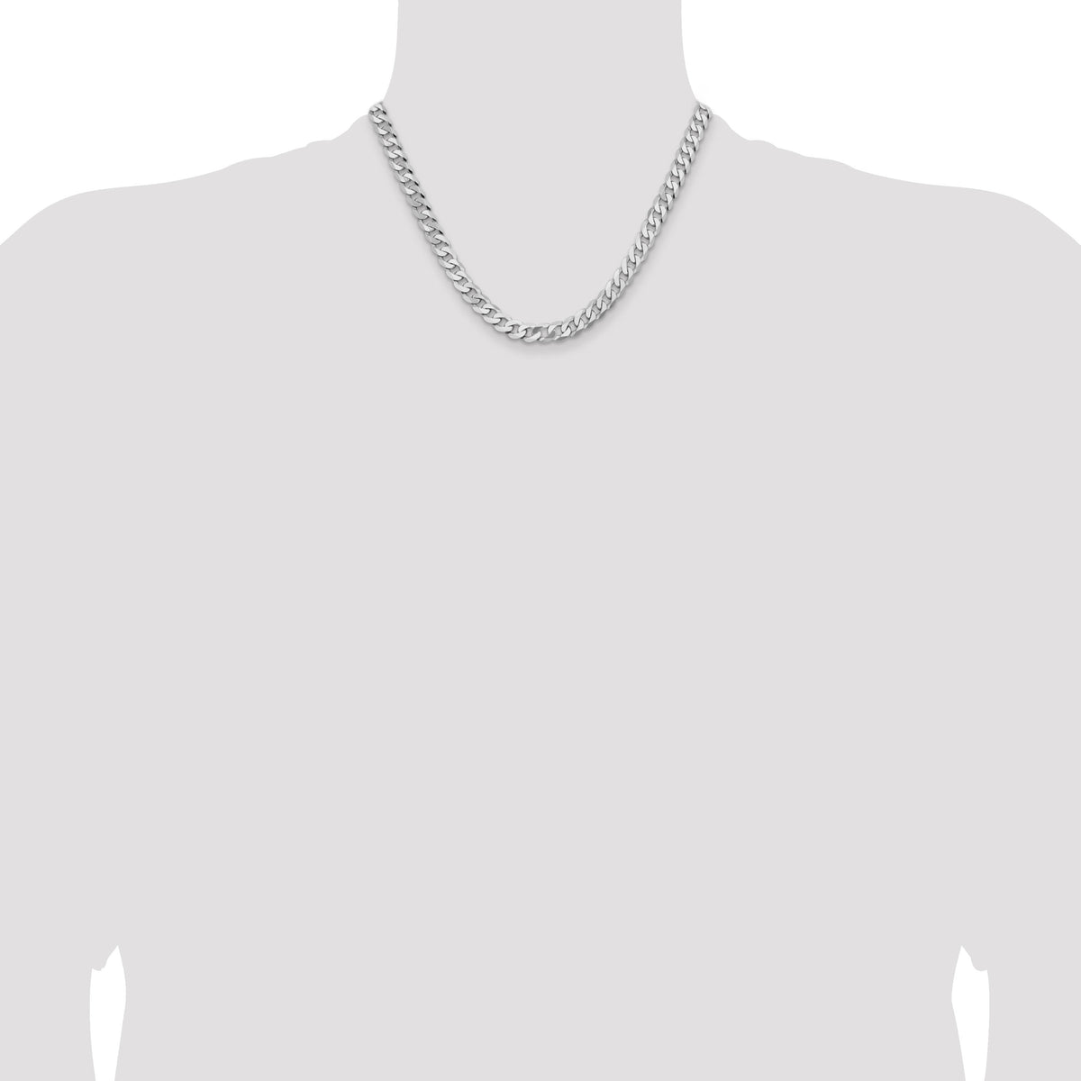 14k White Gold 7.25mm Flat Beveled Curb Chain-WFBU180-18