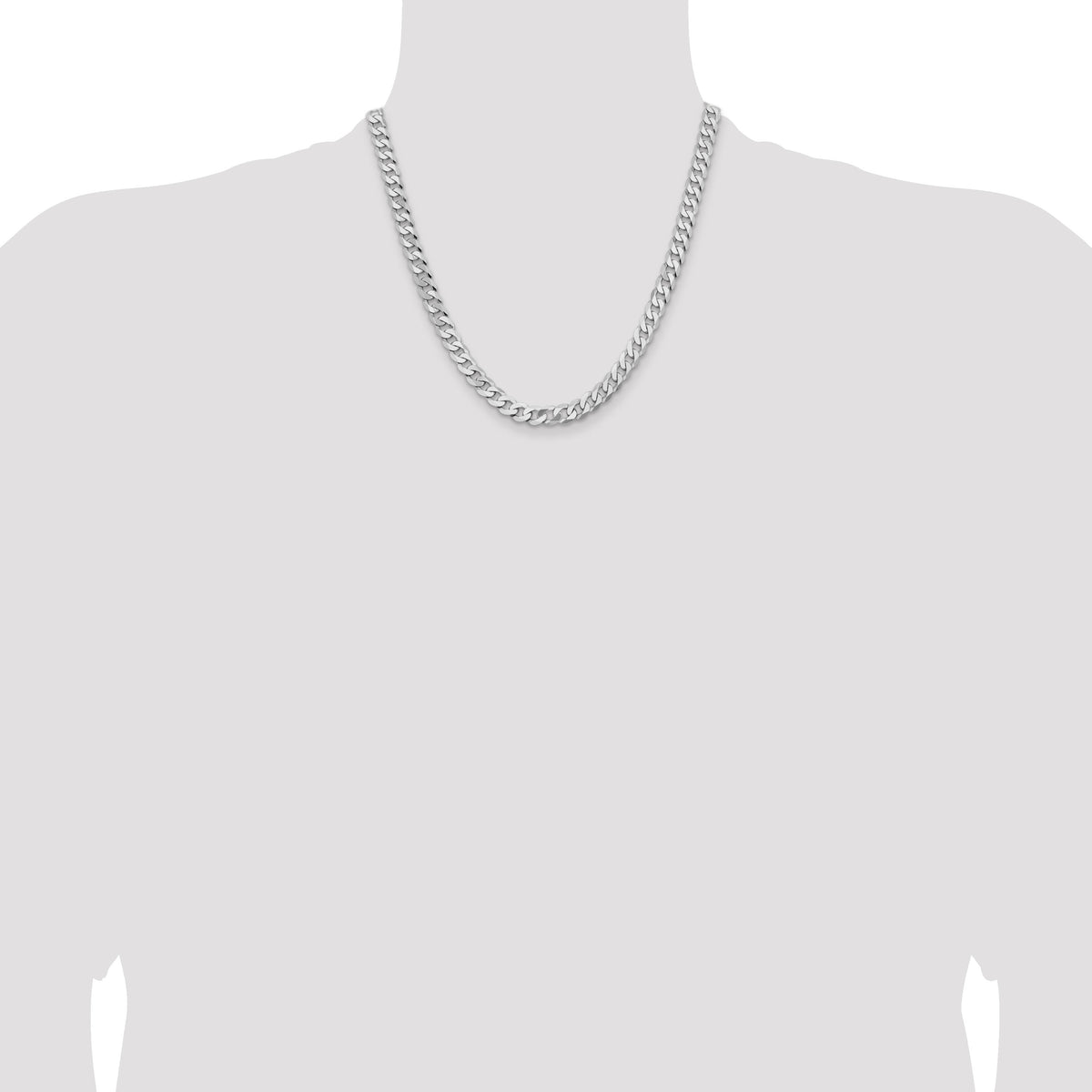 14k White Gold 7.25mm Flat Beveled Curb Chain-WFBU180-20