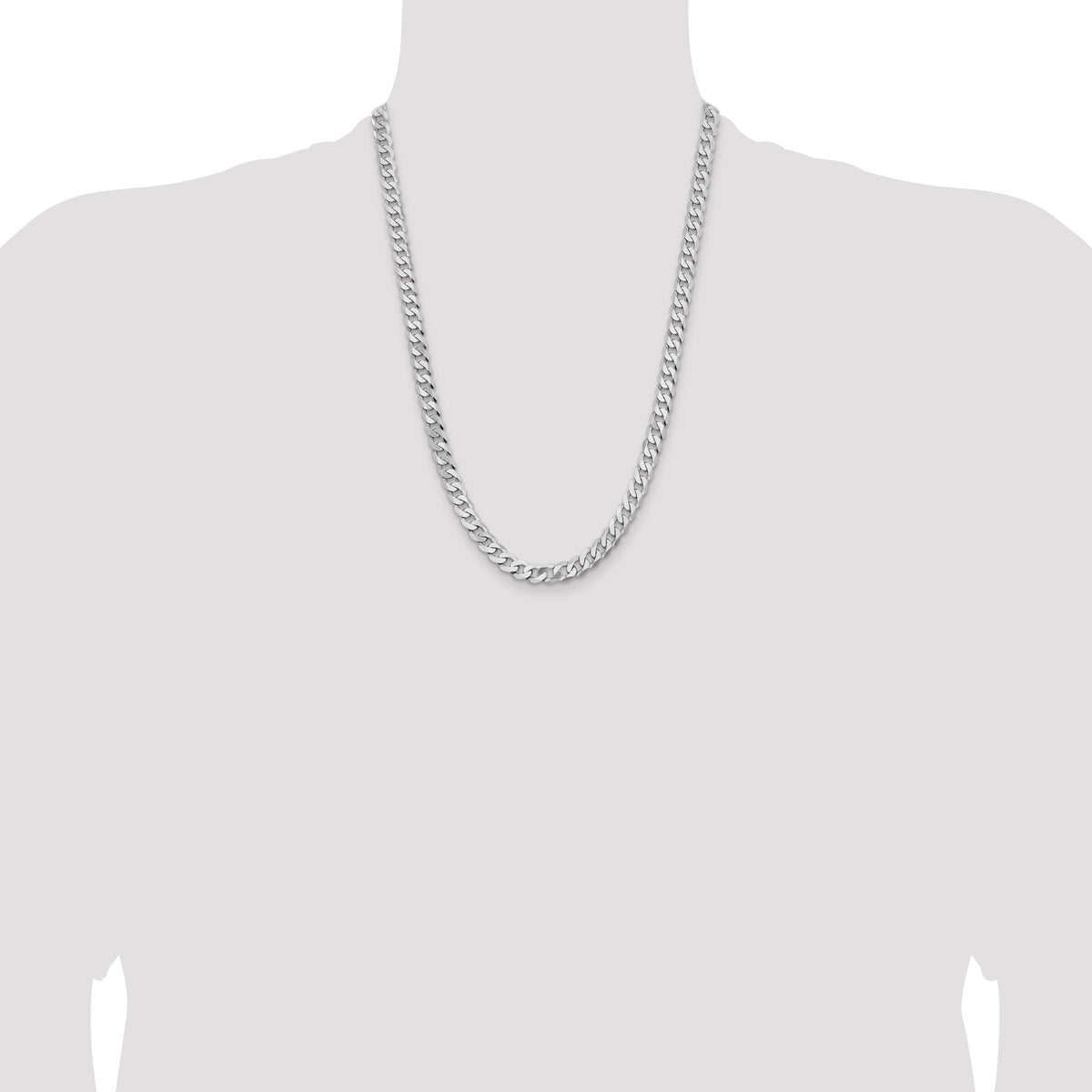 14k White Gold 7.25mm Flat Beveled Curb Chain-WFBU180-24
