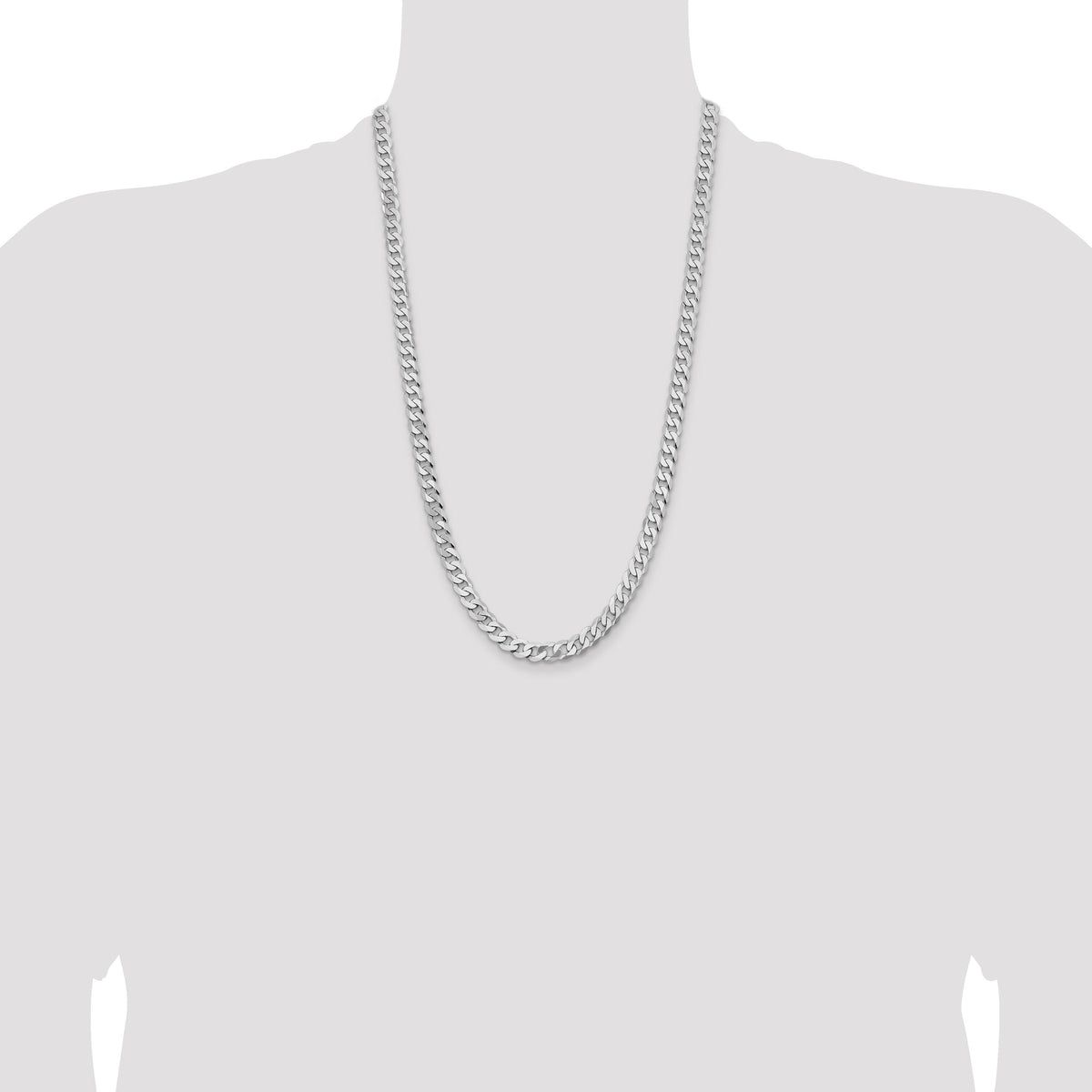 14k White Gold 7.25mm Flat Beveled Curb Chain-WFBU180-26