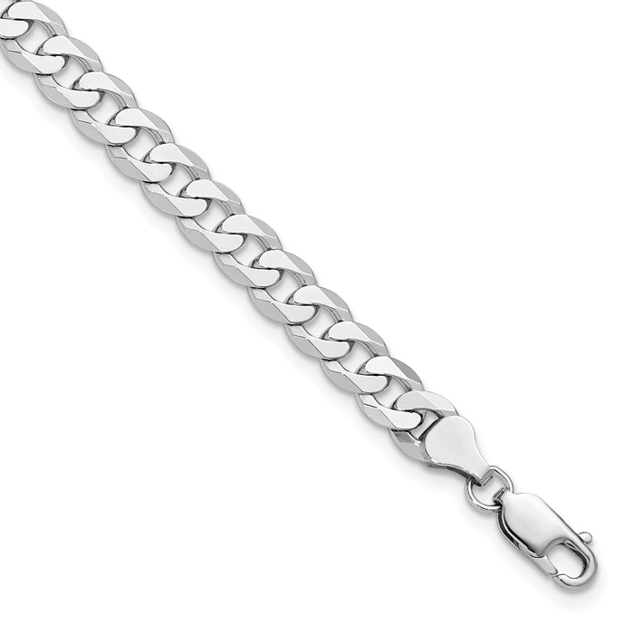 14k White Gold 7.25mm Flat Beveled Curb Chain-WFBU180-9