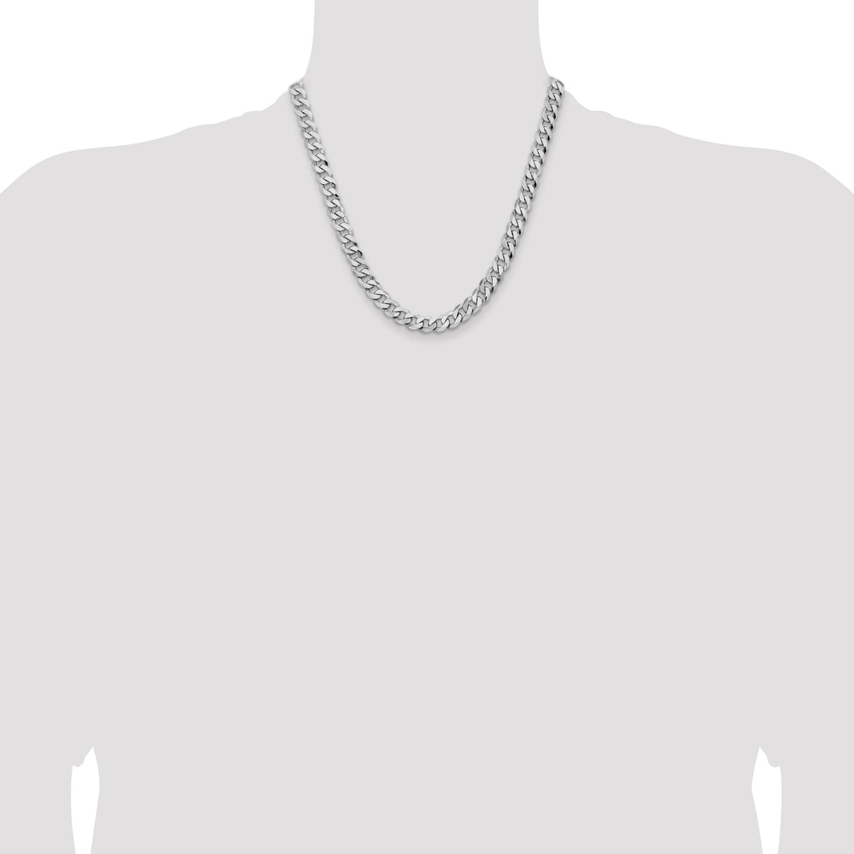 14k White Gold 8mm Flat Beveled Curb Chain-WFBU200-20