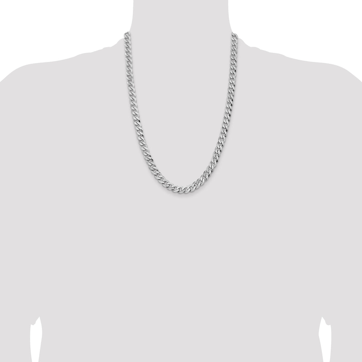 14k White Gold 8mm Flat Beveled Curb Chain-WFBU200-24