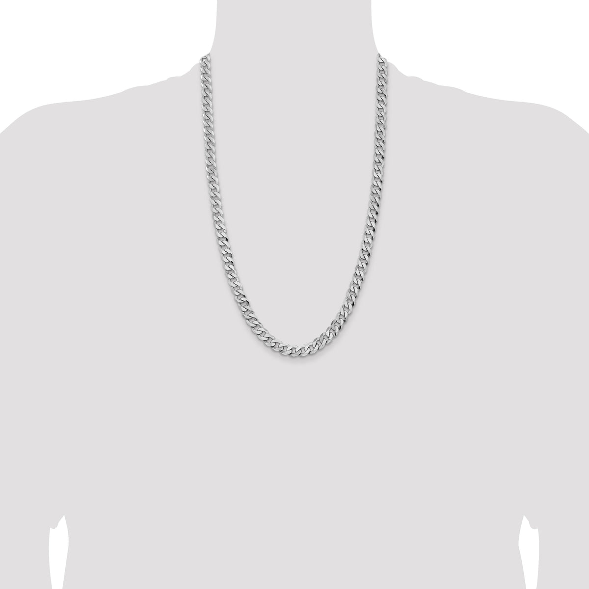 14k White Gold 8mm Flat Beveled Curb Chain-WFBU200-26