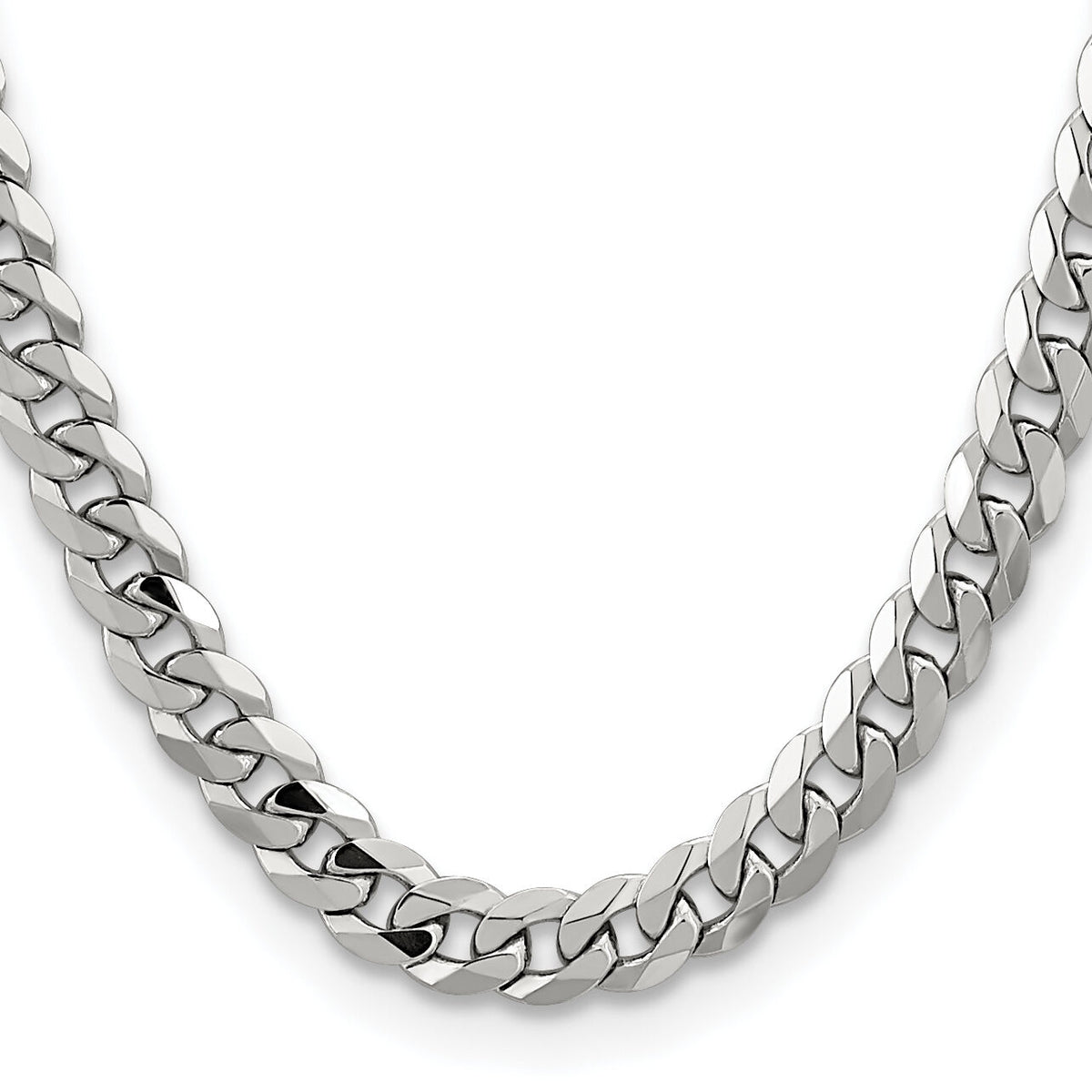 14k White Gold 8.5mm Flat Beveled Curb Chain-WFBU220-24
