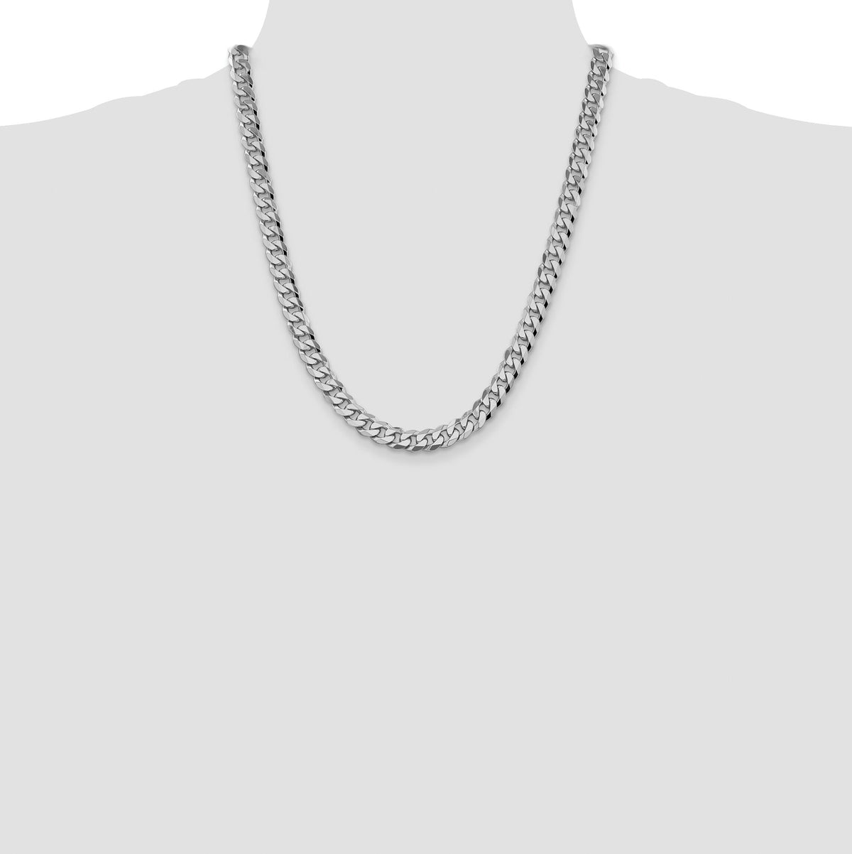 14k White Gold 8.5mm Flat Beveled Curb Chain-WFBU220-22