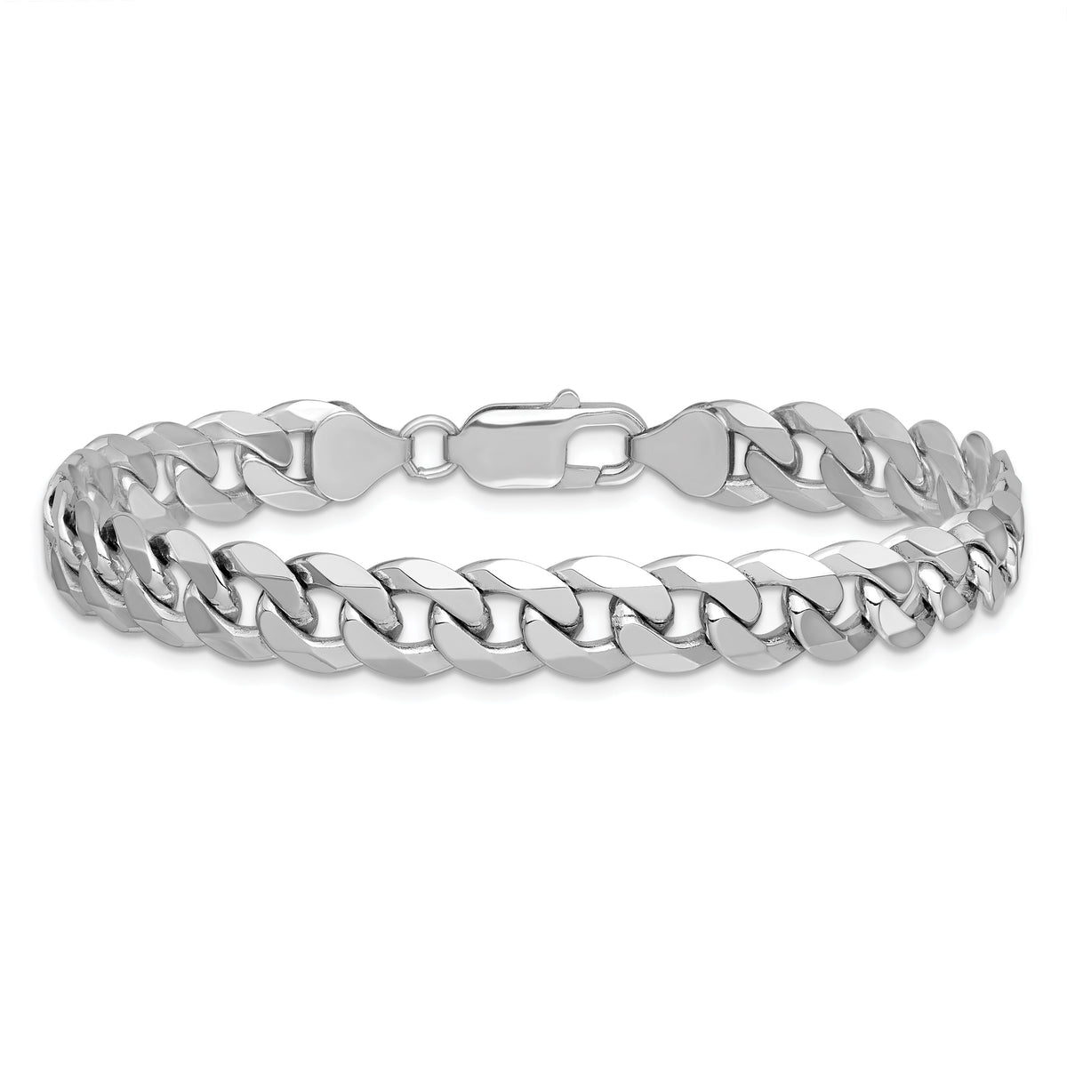 14k White Gold 8.5mm Flat Beveled Curb Chain-WFBU220-8